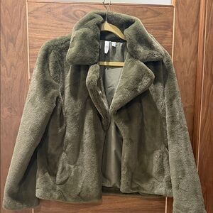 Olive Green Faux Fur Jacket Elan